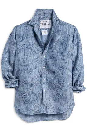 "Eileen" Button Up Shirt in Blue Tropical Print