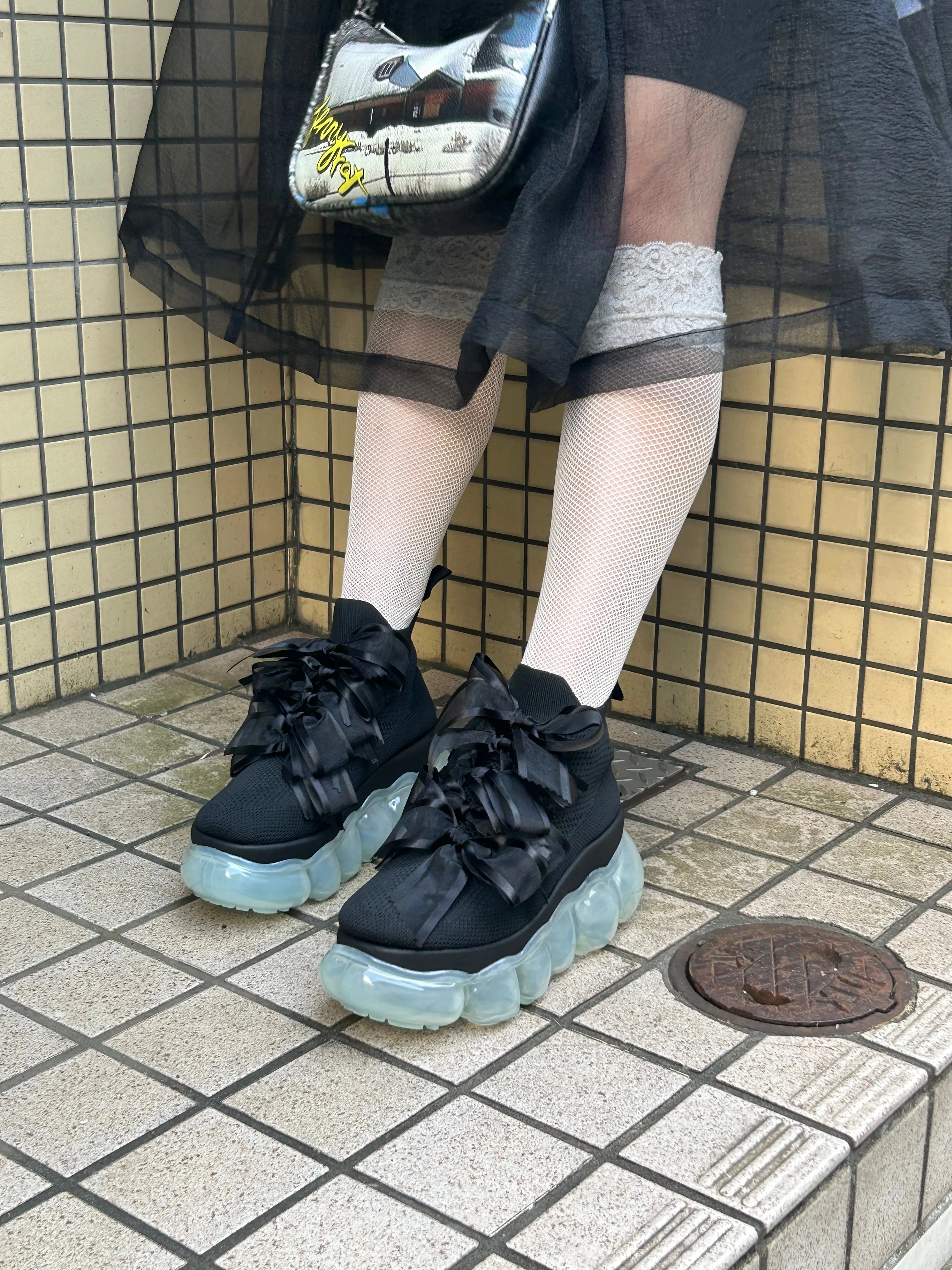 "Jewelry" High Ribbon Shoes / Blue Black