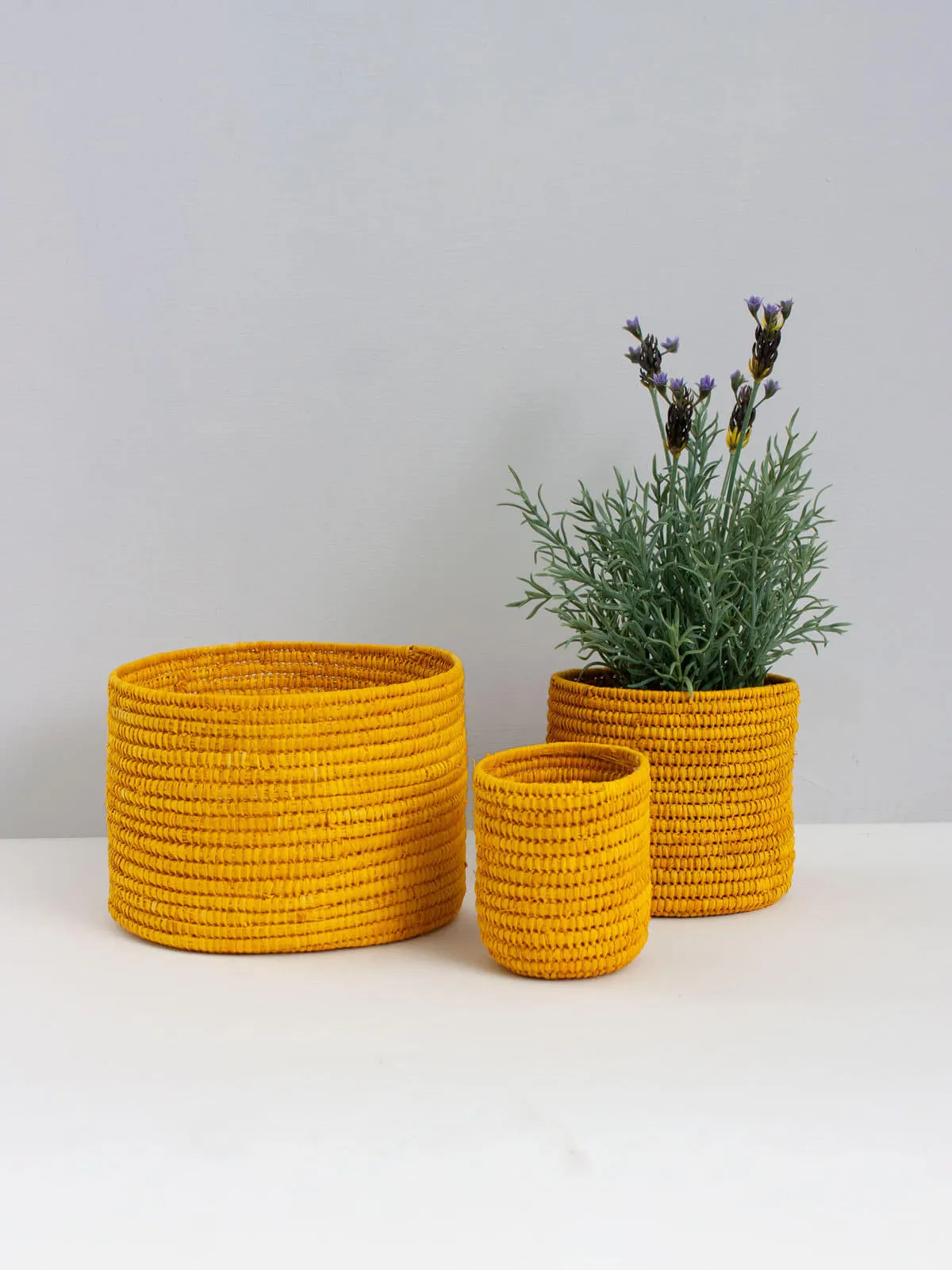 Raffia Storage Pots, Yellow