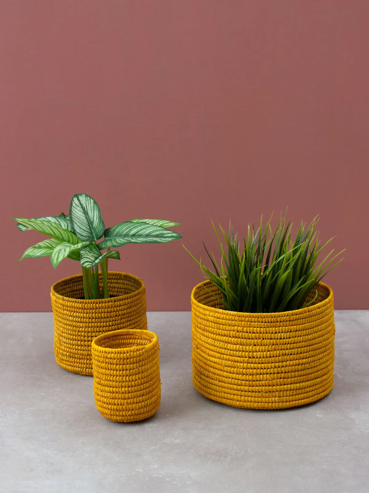 Raffia Storage Pots, Yellow