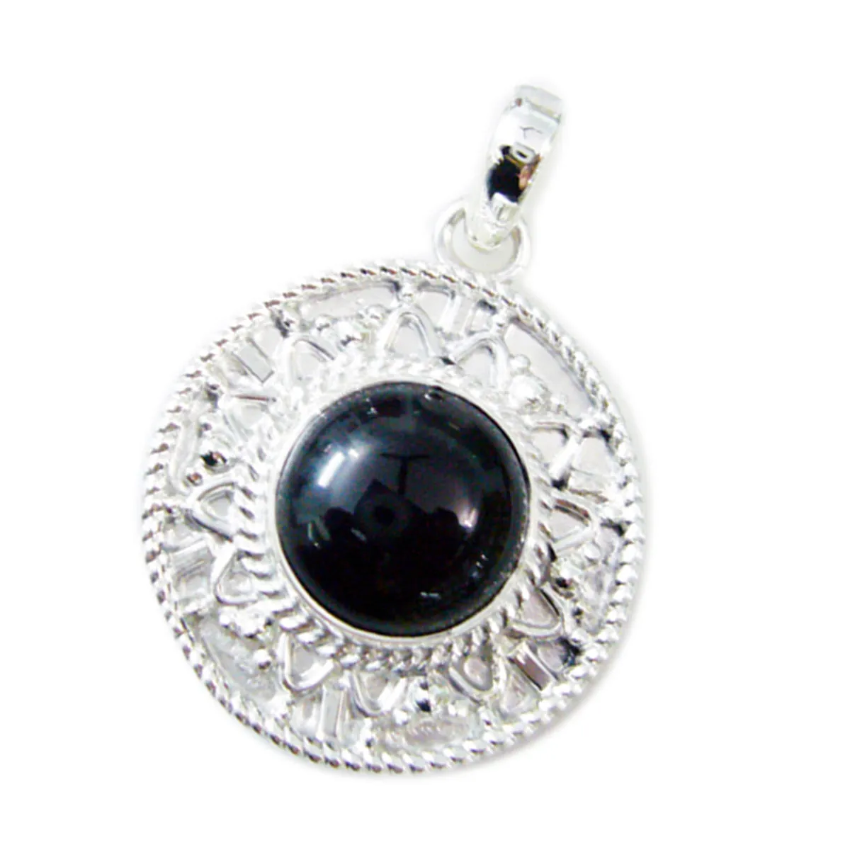 Riyo Aesthetic Gemstone Round Cabochon Black Black Onyx 1190 Sterling Silver Pendant Gift For Good Friday