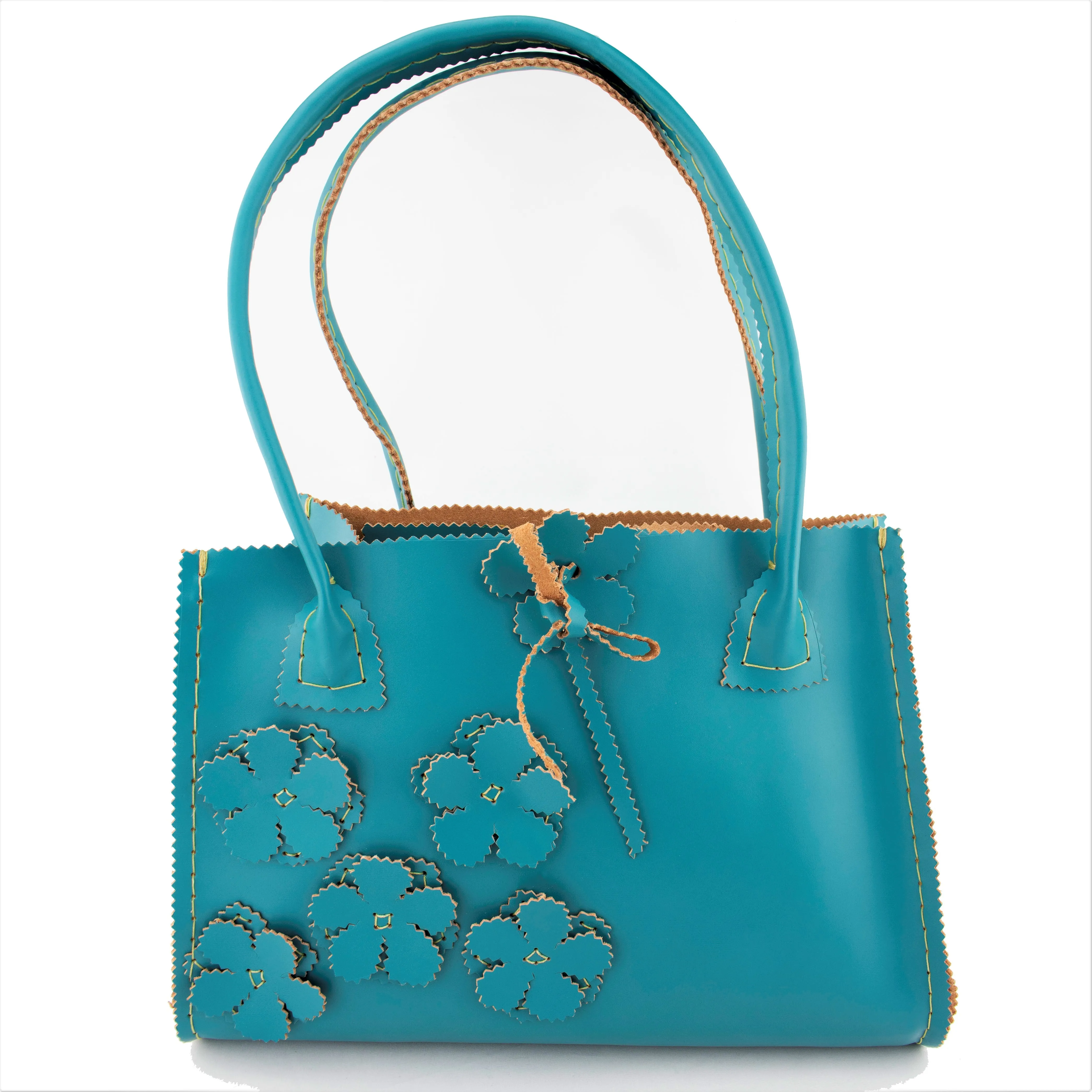 Robins Egg Blue Purse with a Scattered Floral Design