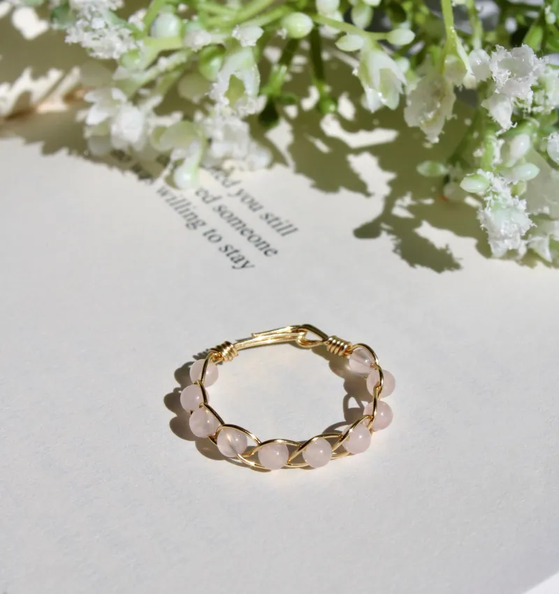 Rose Quartz Braided Wire Ring