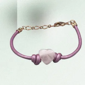 Rose Quartz Heart and Leather Bracelet