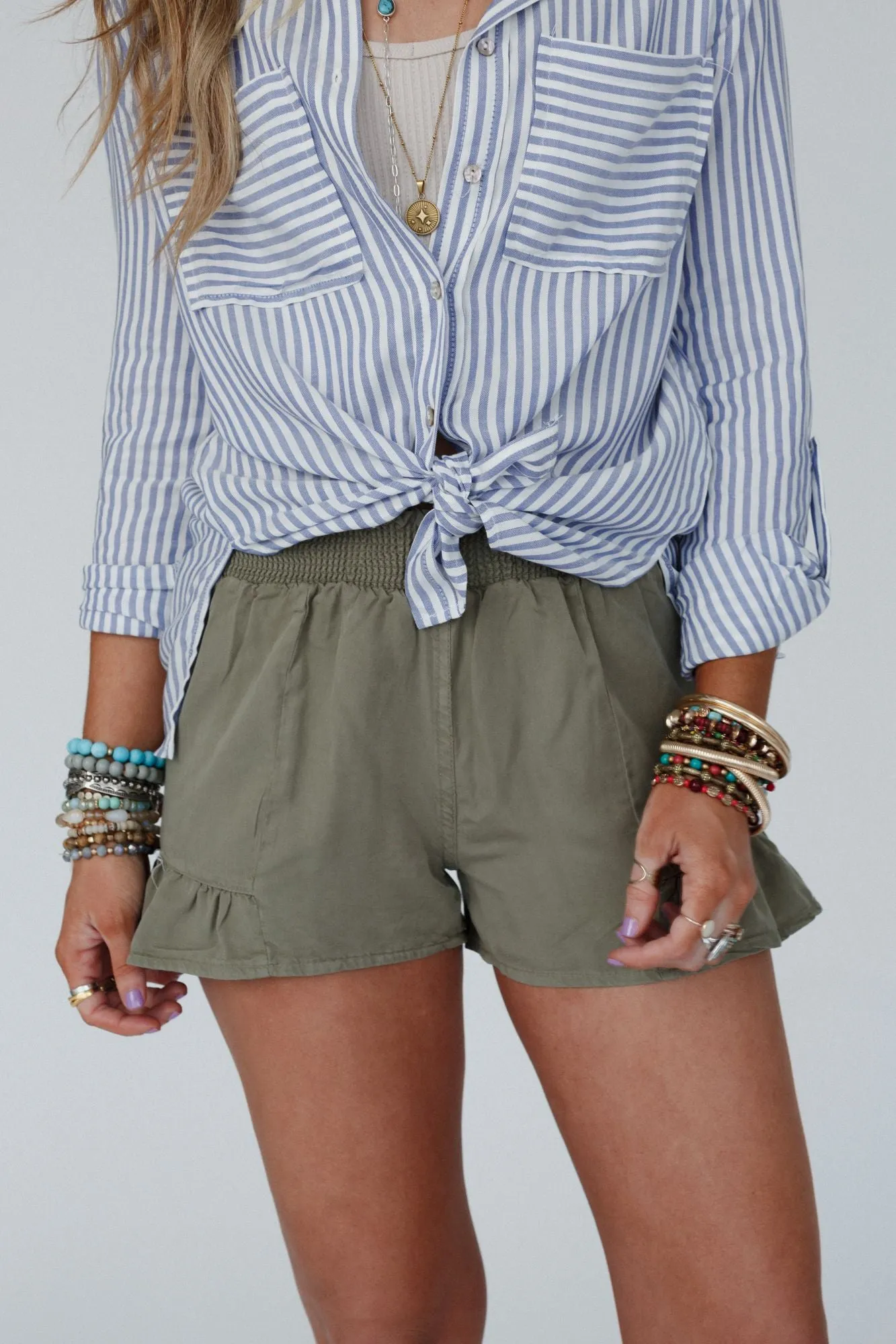 Ruffle Daze Shorts - Olive