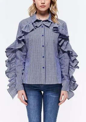 Ruffled Sleeves Checkered Blouse