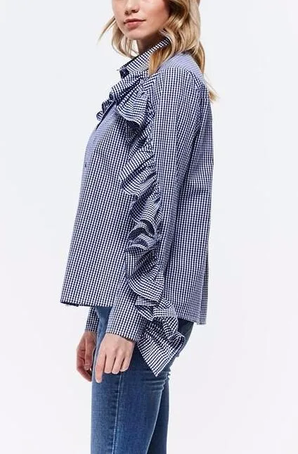 Ruffled Sleeves Checkered Blouse