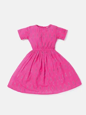 Saaki Girls Pink Ikat Gathered Dress