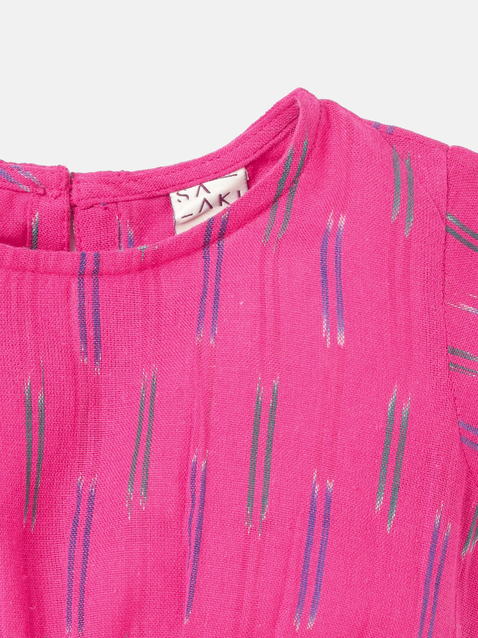 Saaki Girls Pink Ikat Gathered Dress