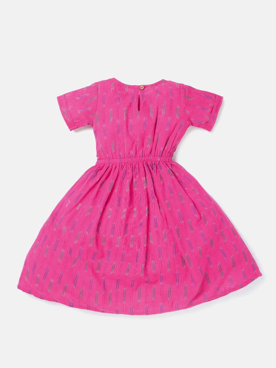 Saaki Girls Pink Ikat Gathered Dress