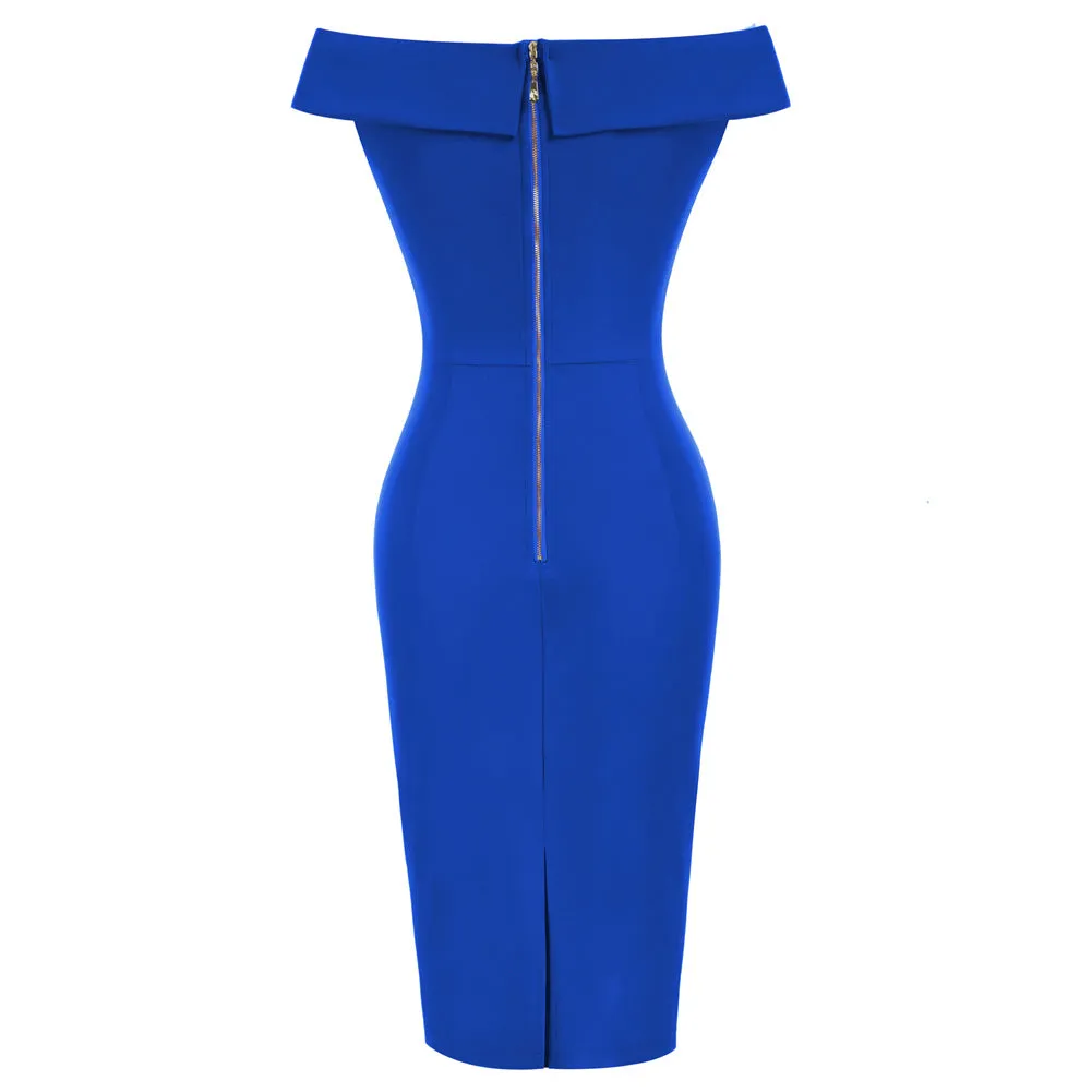 Seckill Offer⌛Vintage Off Shoulder V Neck Bodycon Pencil Dress Short Sleeve Homecoming Bodycon Dress Work Cocktail