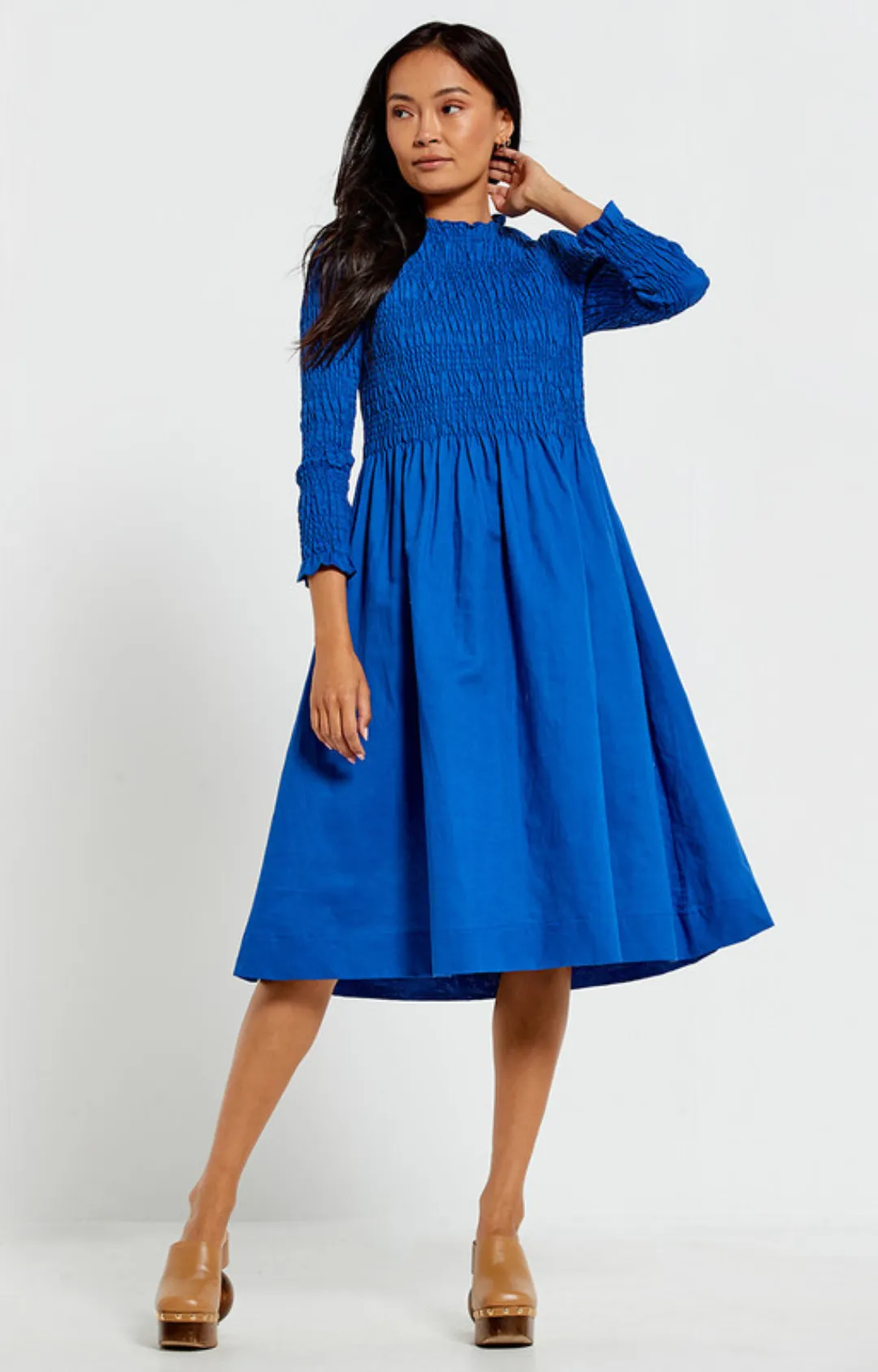 Shirred Midi Dress - Cobalt Blue