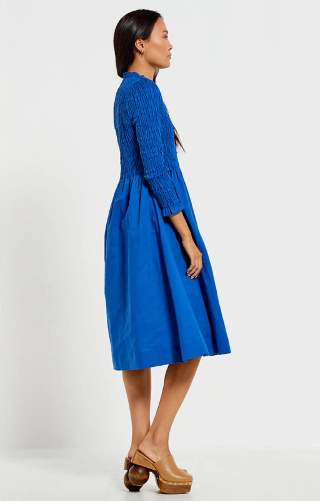 Shirred Midi Dress - Cobalt Blue