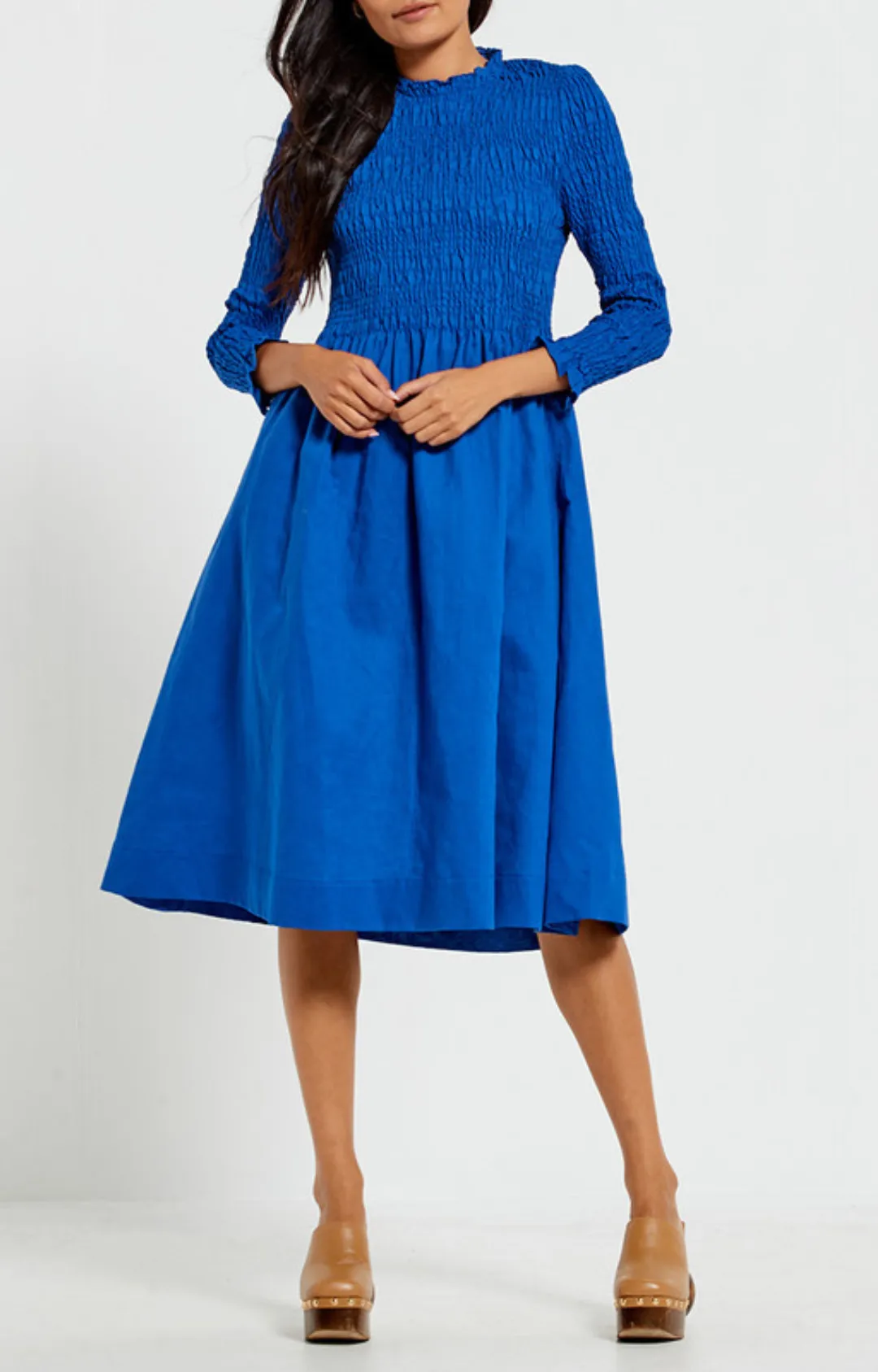 Shirred Midi Dress - Cobalt Blue