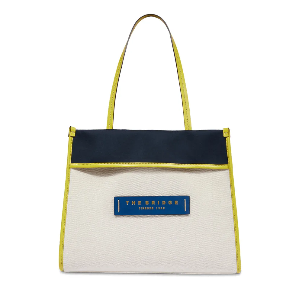 Shopping Bag THE BRIDGE linea Elisa in Cotone e Pelle Naturale Jeans e Lime