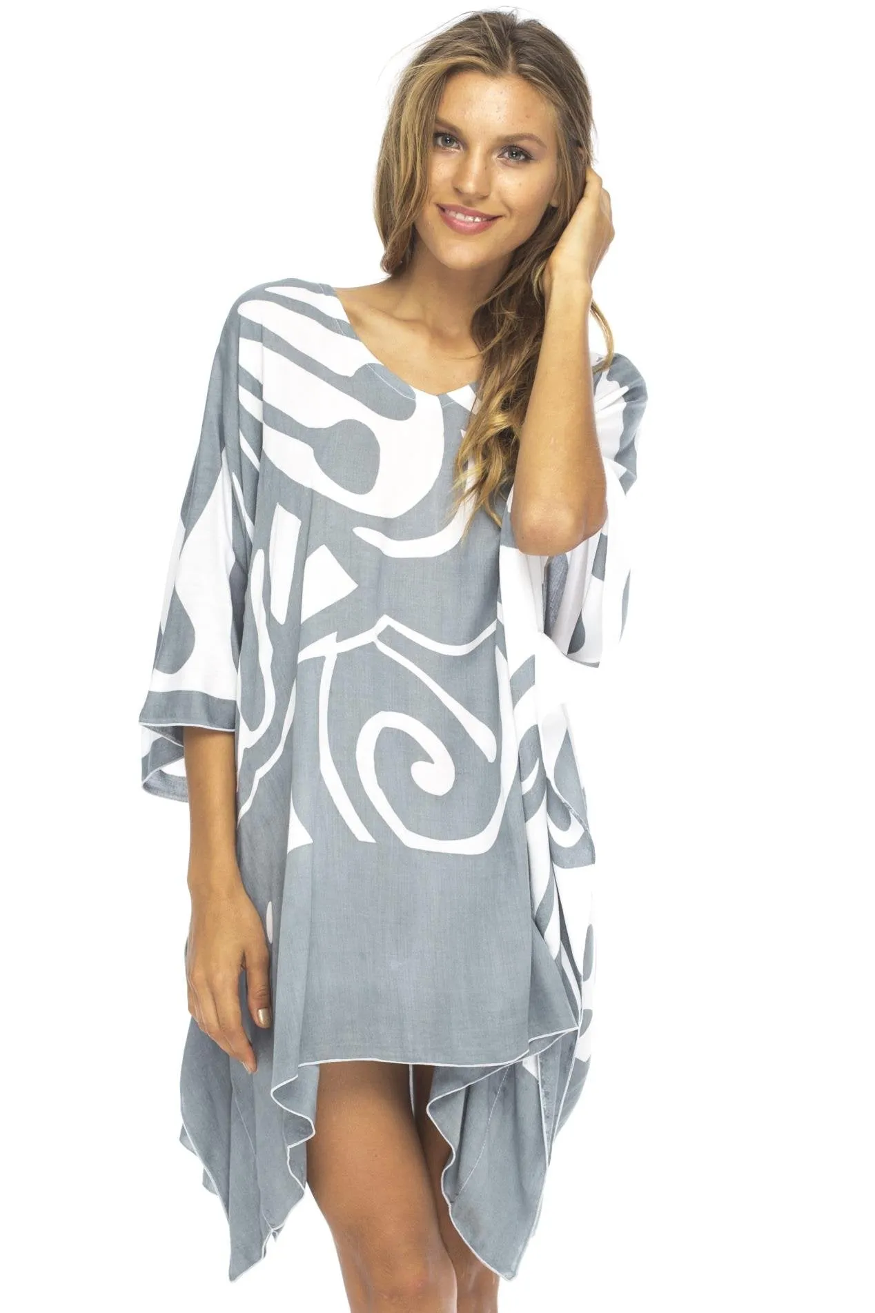 Short Loose Butterfly Print Cover Up Caftan