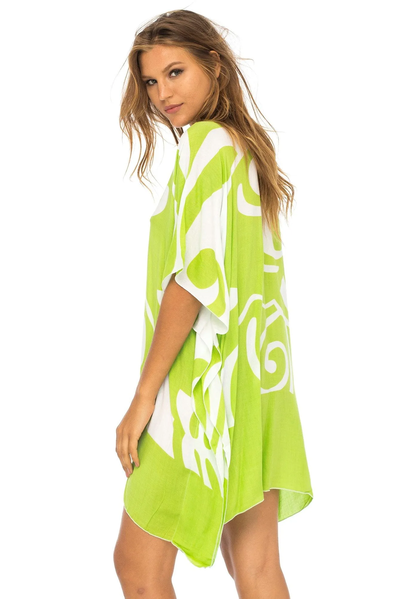 Short Loose Butterfly Print Cover Up Caftan