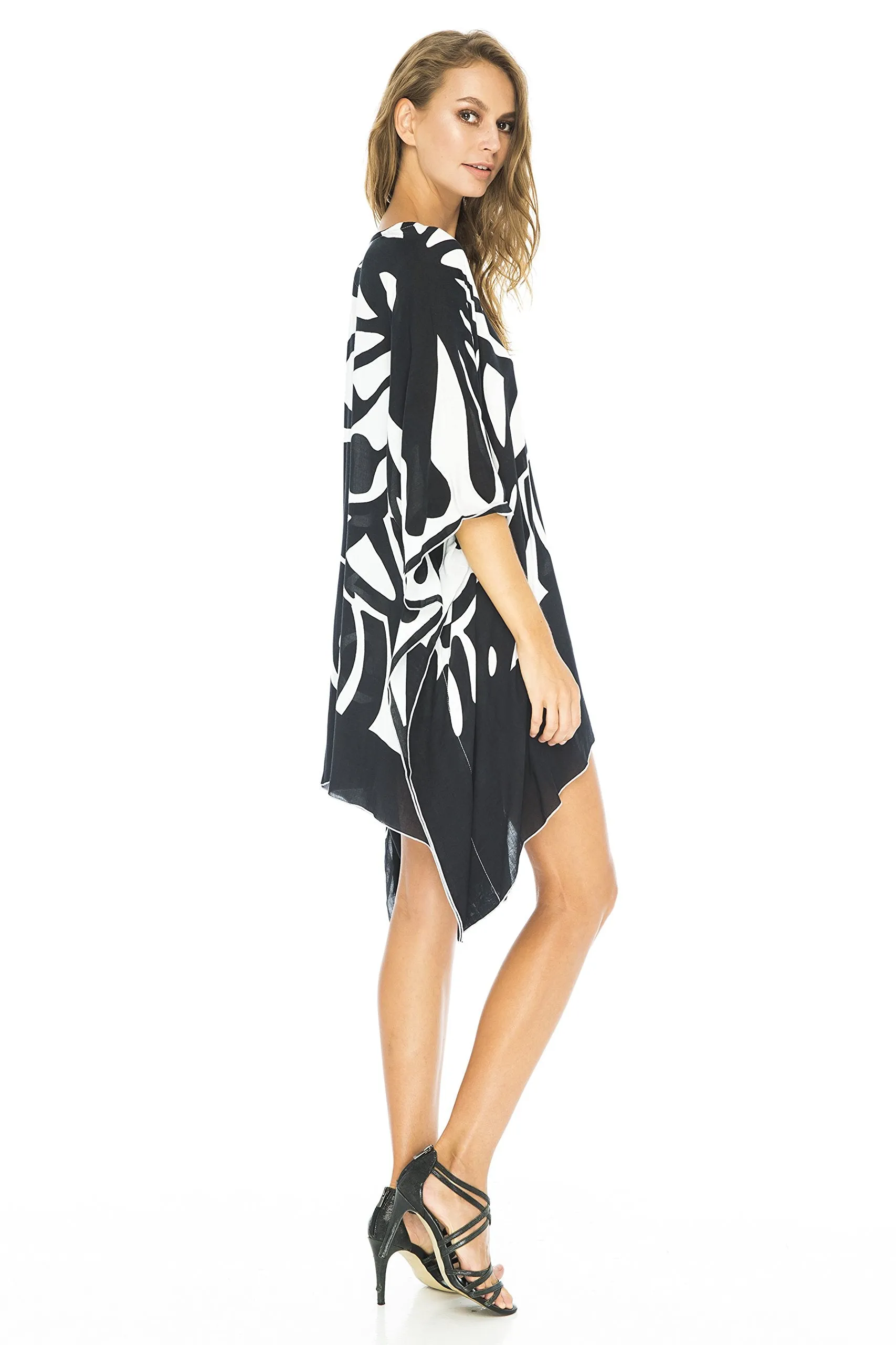 Short Loose Butterfly Print Cover Up Caftan