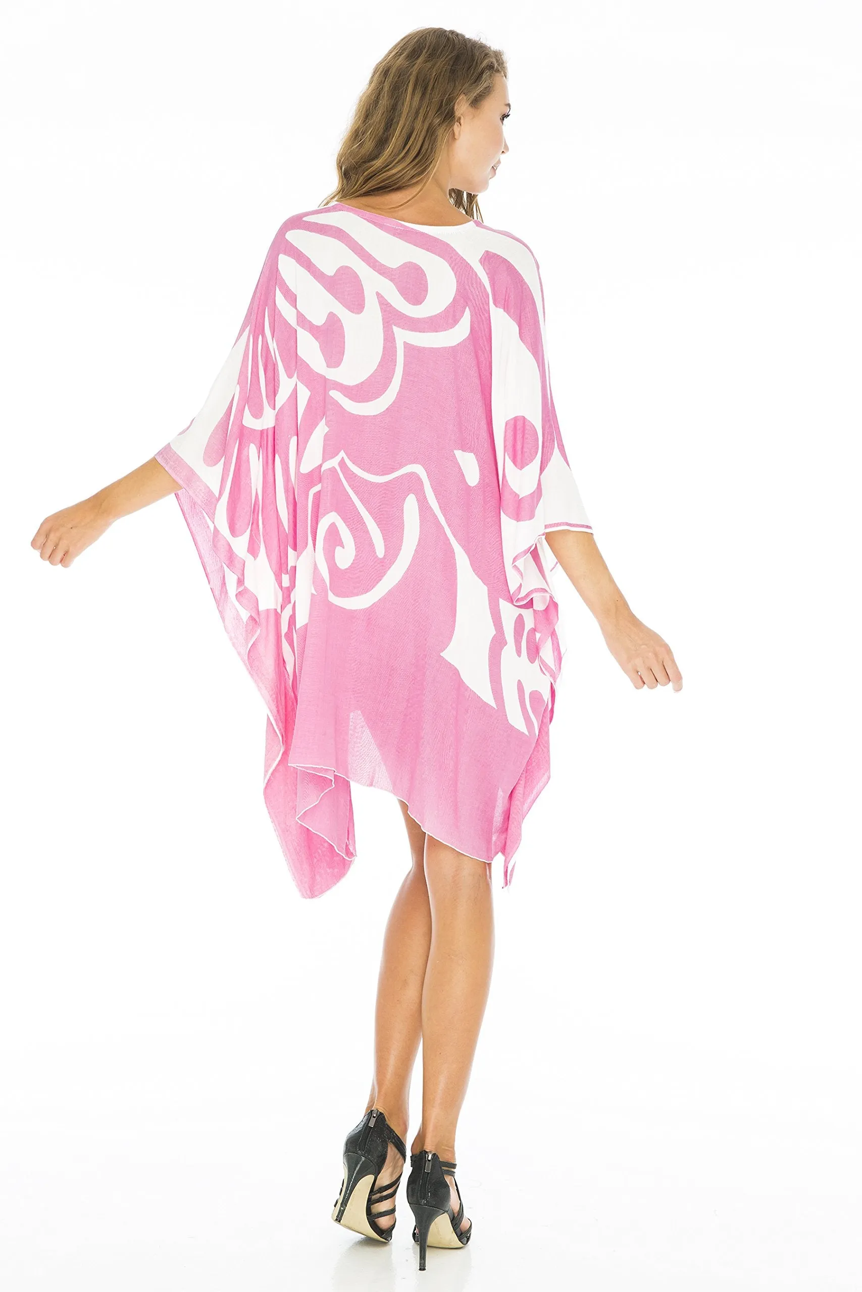 Short Loose Butterfly Print Cover Up Caftan