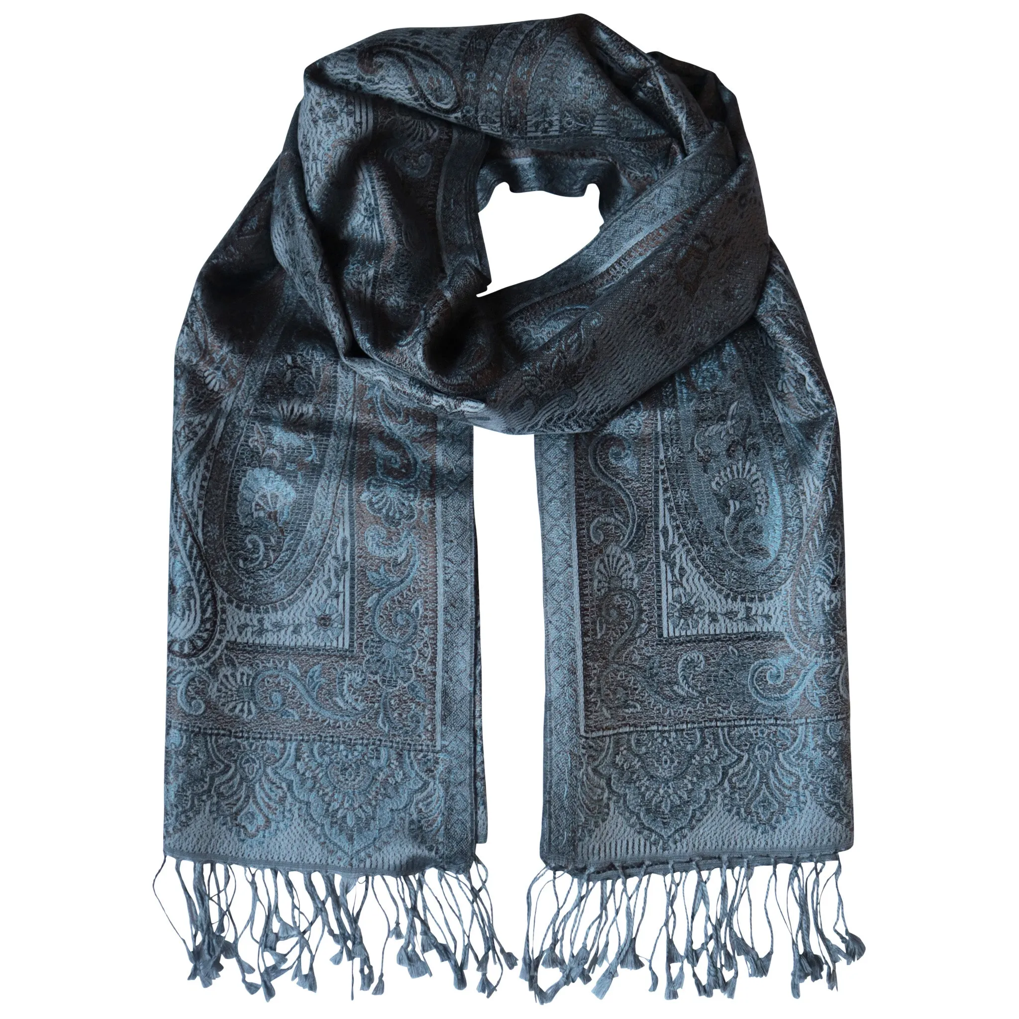 Silk Jacquard Stole - Dark Grey/Blue (Large)