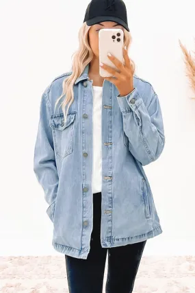 Sky Blue Acid Wash Flap Pocket Denim Jacket