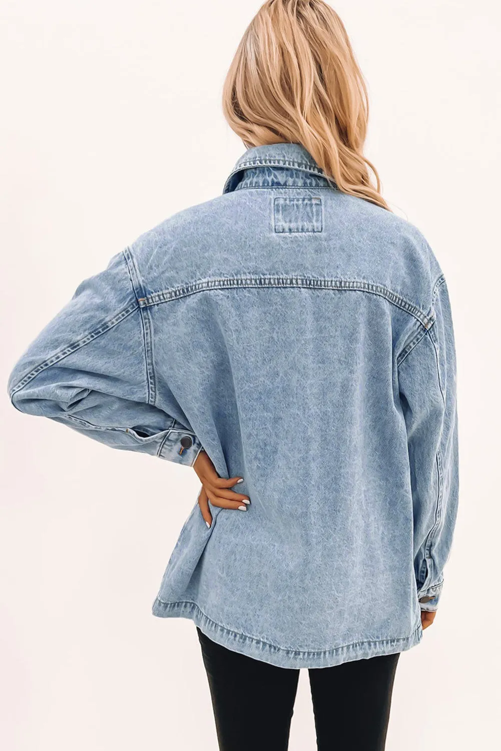 Sky Blue Acid Wash Flap Pocket Denim Jacket