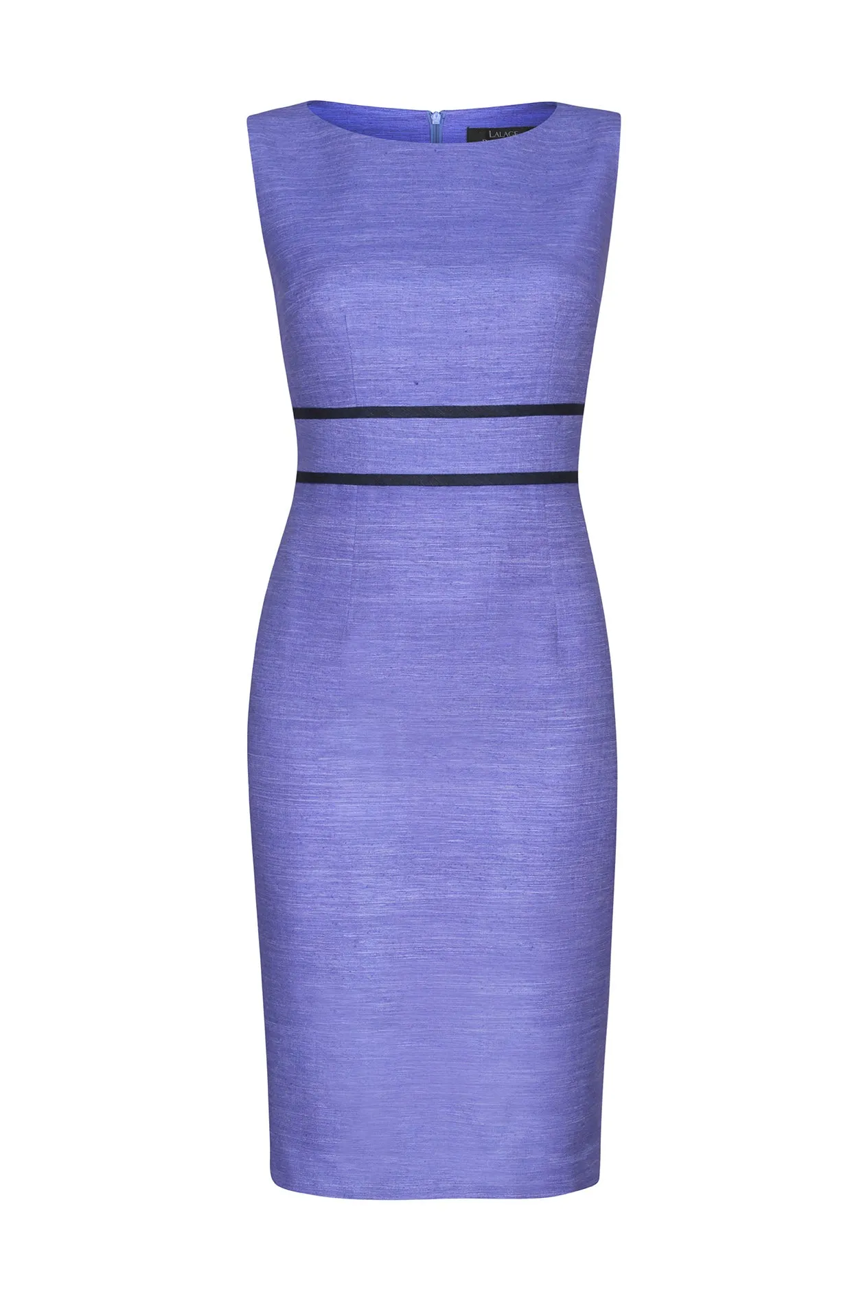 Sleeveless Shift Dress in Jacaranda Raw Silk with Navy Trim - Aude