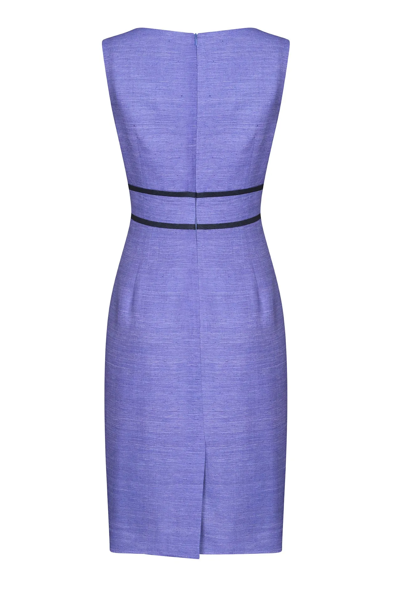 Sleeveless Shift Dress in Jacaranda Raw Silk with Navy Trim - Aude