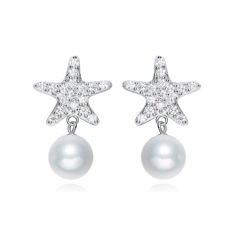 Sterling silver cute shining star with a pearl earring