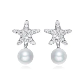 Sterling silver cute shining star with a pearl earring