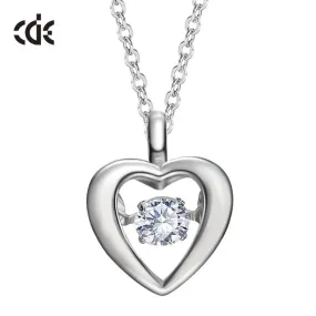 Sterling silver heart shaped dancing crystal necklace