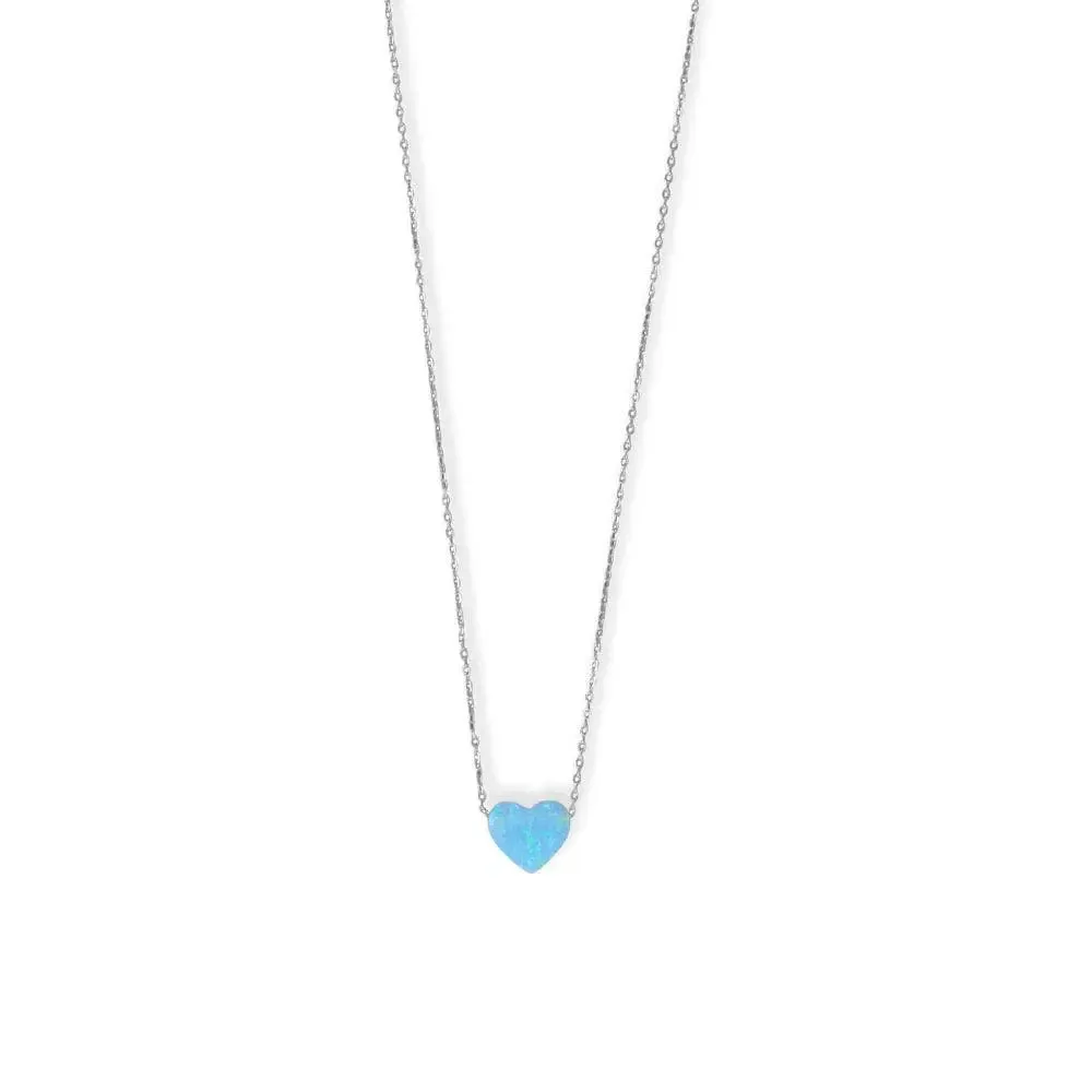 Sterling Silver Rhodium Plated Synthetic Opal Heart Necklace