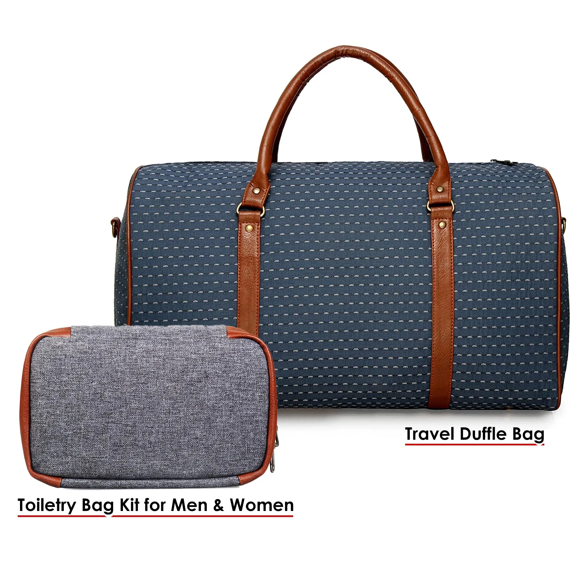 The Clownfish Combo of Tapestry Fabric 30 litre Travel Duffle (Blue) & The Clownfish Travel Pouch Toiletry Bag (Grey)