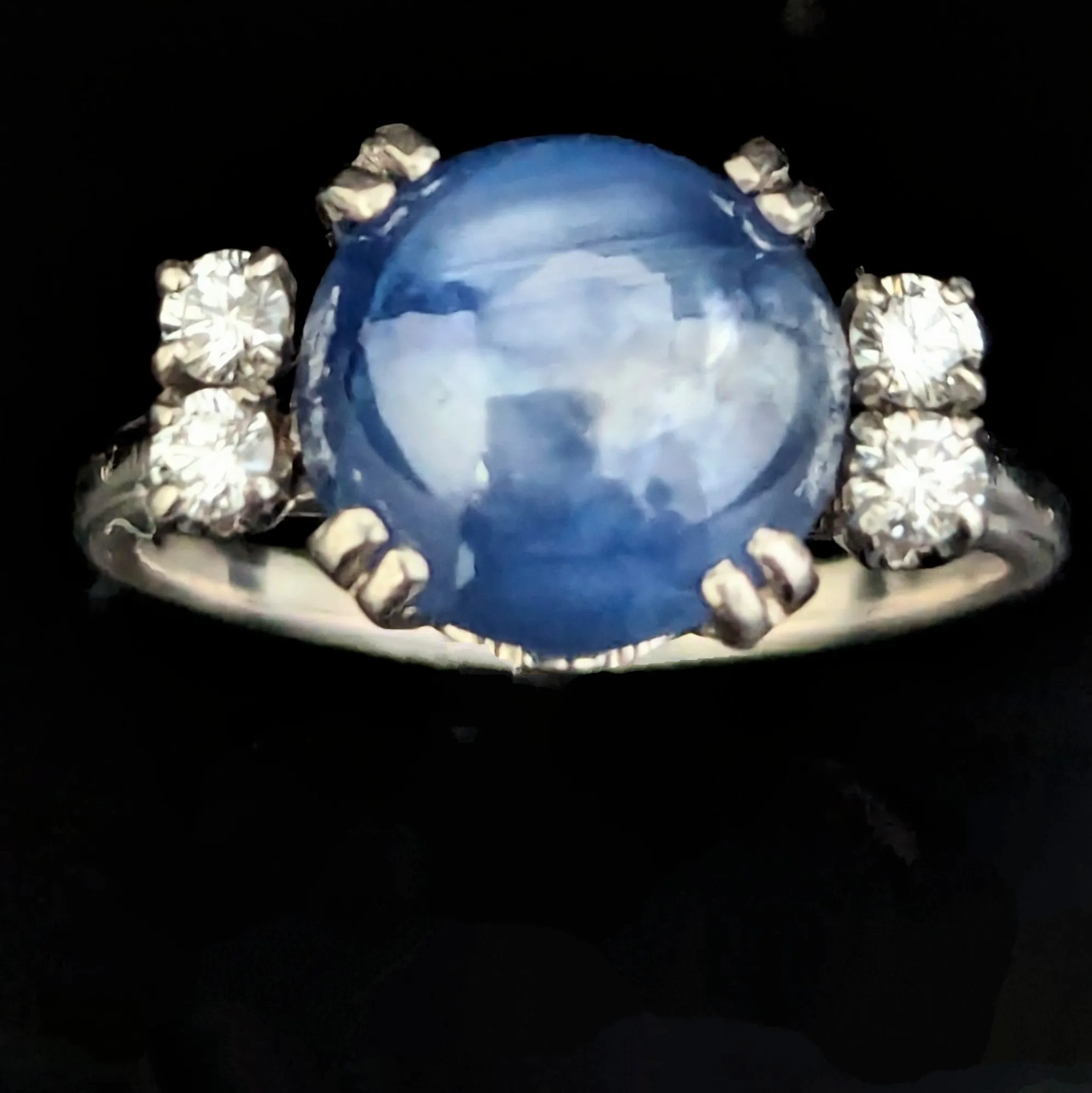 The Meredith - 1950s GIA Unheated 6ct Star Sapphire Diamonds Palladium Ring