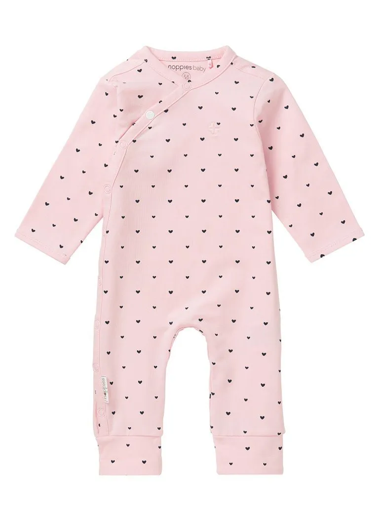 Tiny Baby Sleepsuit - Pink with Black hearts