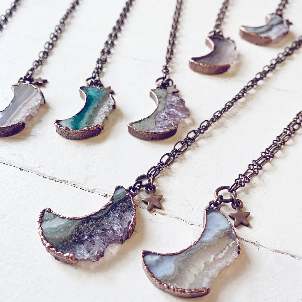 Under an Amethyst Moon // medium copper electroformed crescent moon pendant necklace