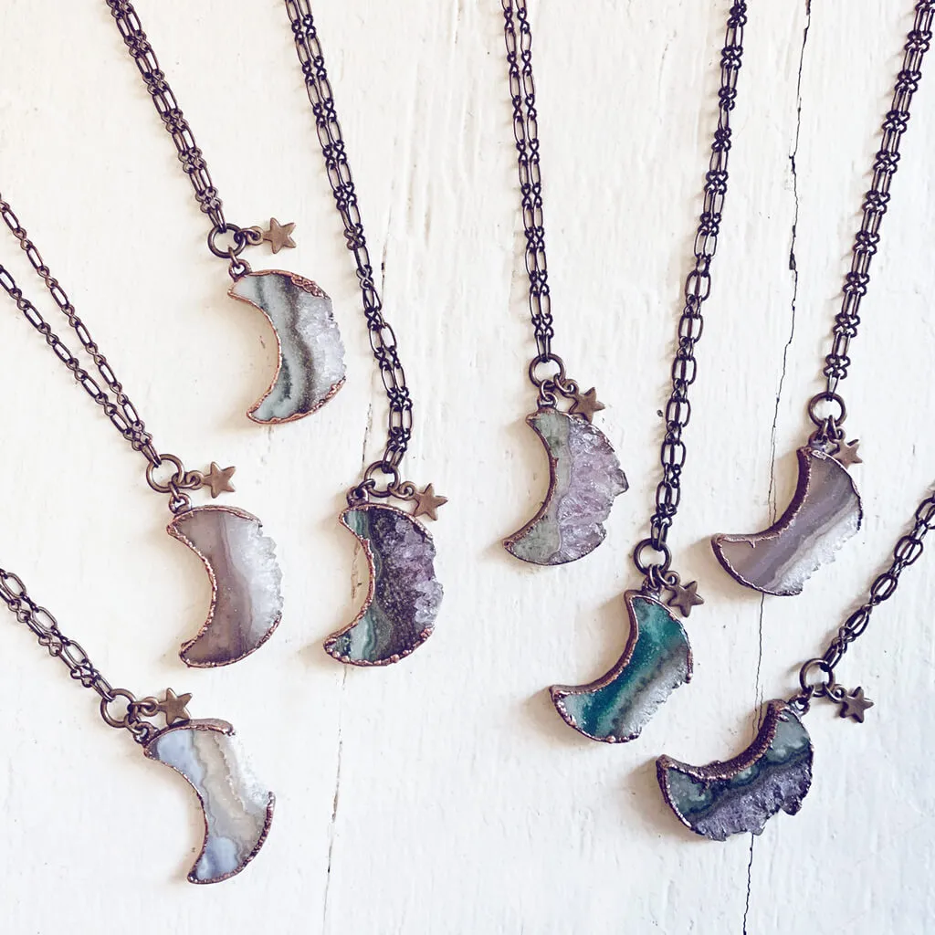 Under an Amethyst Moon // medium copper electroformed crescent moon pendant necklace