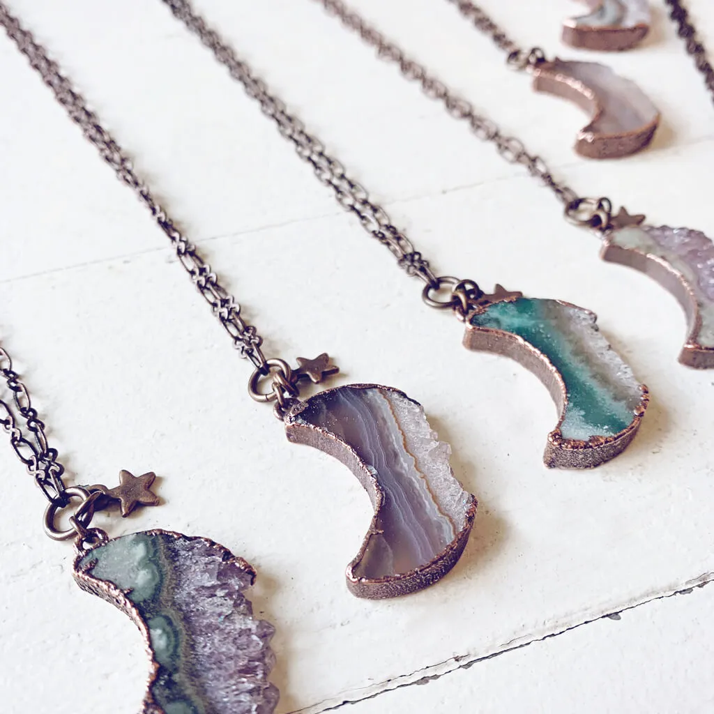 Under an Amethyst Moon // medium copper electroformed crescent moon pendant necklace