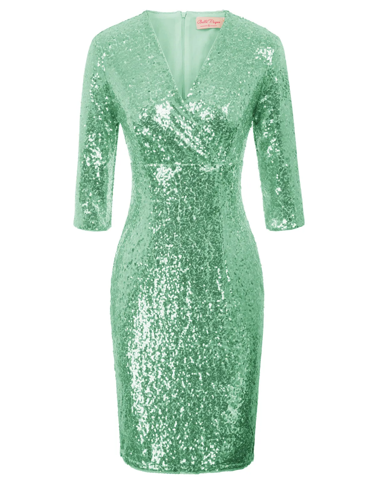 Vintage 50s Sequin Pencil Dress V Neck Glitter Dresses