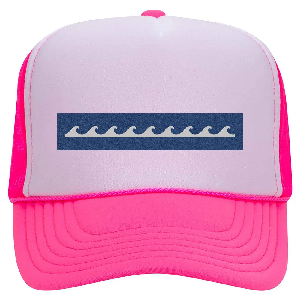 Wave Seamless Leatherette Neon 5 Panel High Crown Foam Mesh Back Trucker Hat - For Men and Women