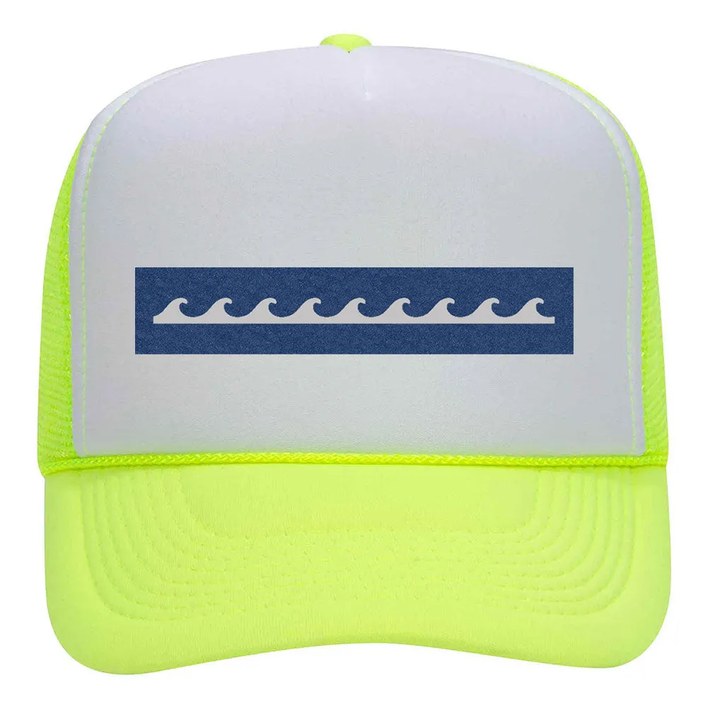 Wave Seamless Leatherette Neon 5 Panel High Crown Foam Mesh Back Trucker Hat - For Men and Women