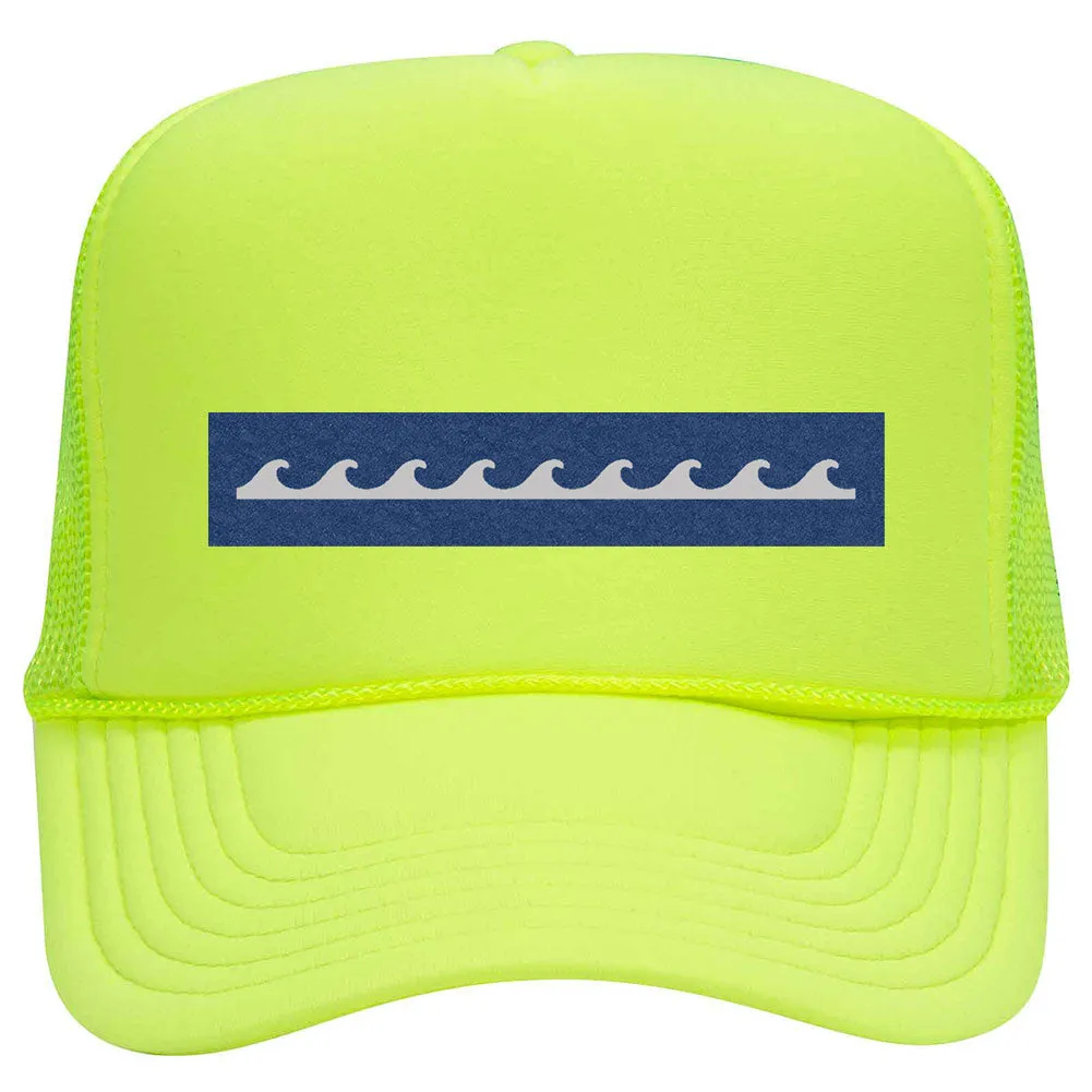 Wave Seamless Leatherette Neon 5 Panel High Crown Foam Mesh Back Trucker Hat - For Men and Women