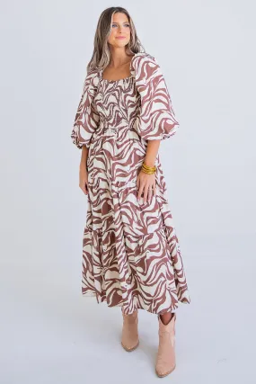 Zebra Poplin Smock Maxi Dress